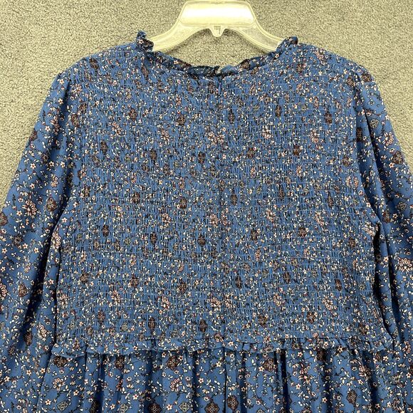 Dip Dress Womens Plus 18 W Blue Floral Cottage sheer long puff sleeves peasant - Picture 12 of 16